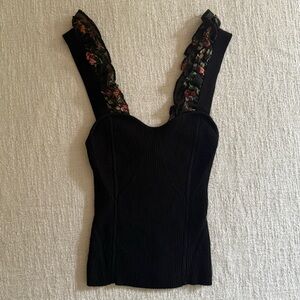 Maeve Ribbed Top with Floral Detail